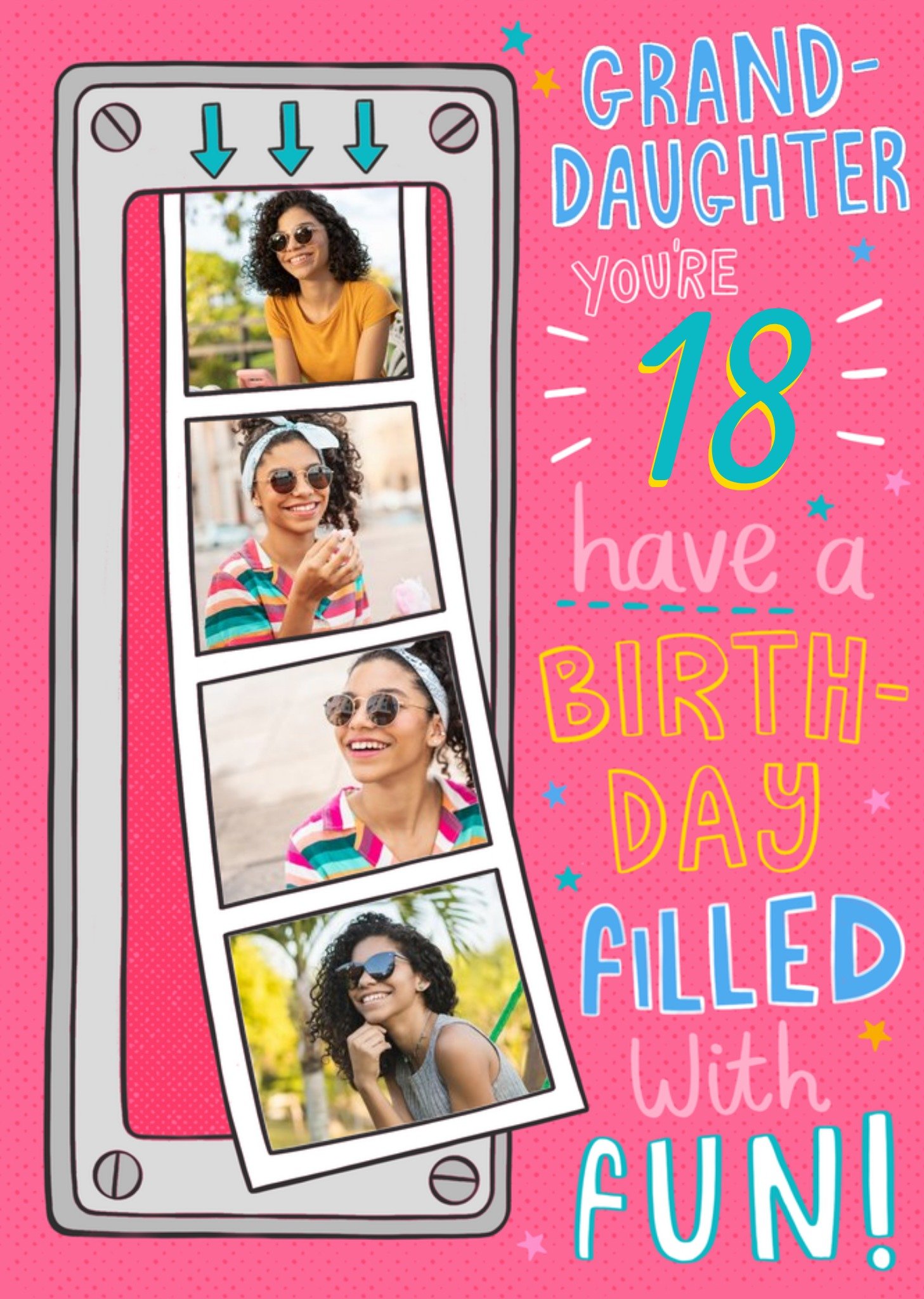 Moonpig Photo Strip Illustration Granddaughter You're 18 Photo Upload Birthday Card