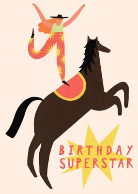 Cowgirl On Horseback Illustrated Birthday Superstar Card