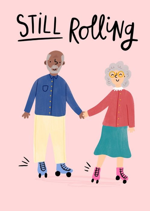 Cute Love Holding Hands Senior Adult Roller Skates Card