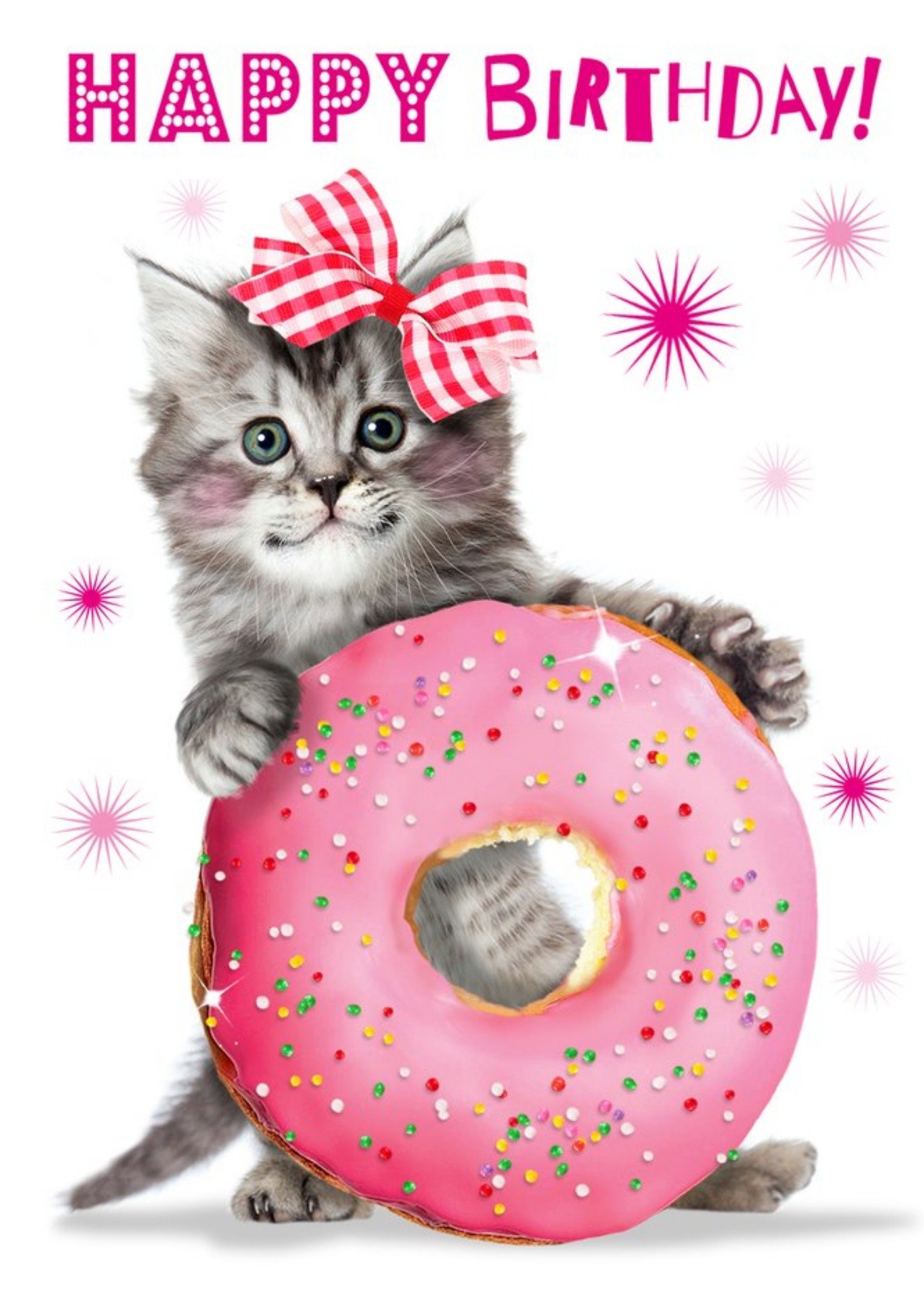 Moonpig Cute Kitten With Pink Doughnut Birthday Card
