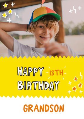 Angela Chick Illustrated Stars Grandson 13th Photo Upload Birthday Card