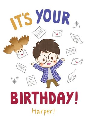 Illustrated Cartoon Harry Potter Birthday Card