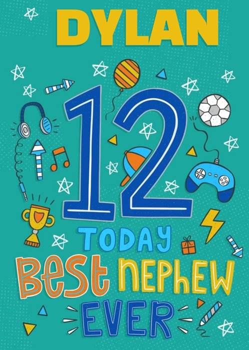 12 Today Best Nephew Ever Hobbies Doodles Birthday Card