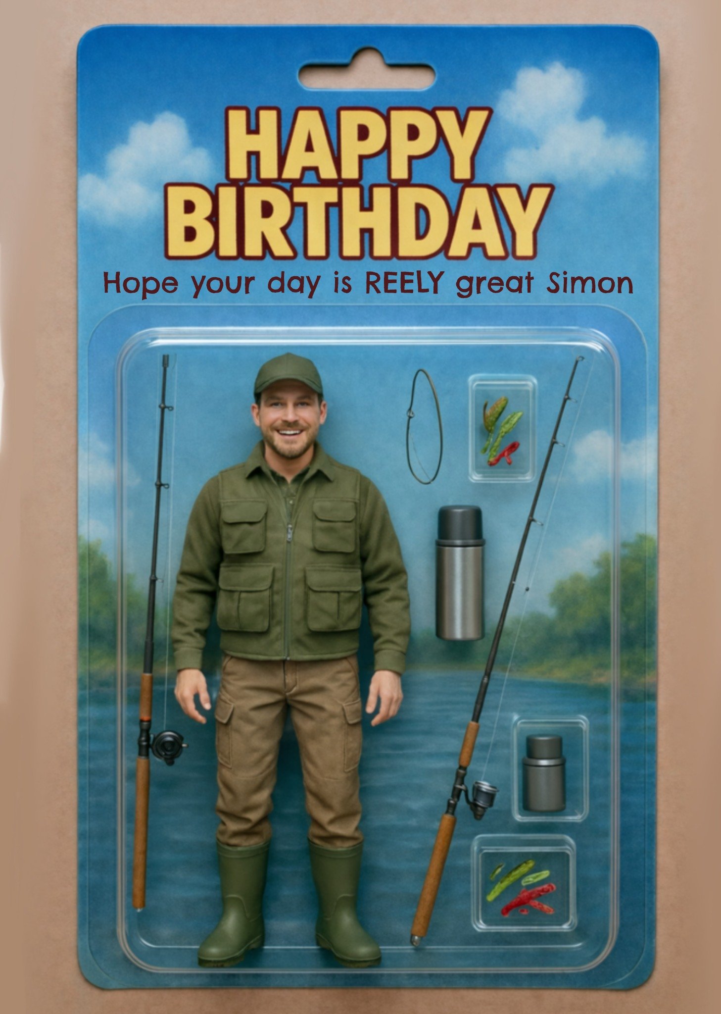 Moonpig Funny Fisherman Action Figure Face Swap Birthday Card
