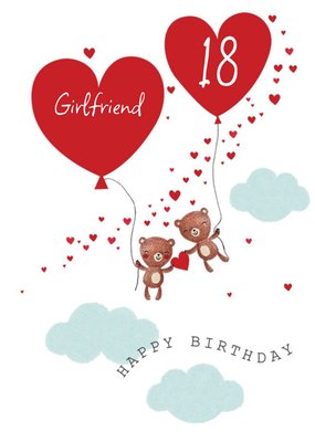 Two Bears Soaring Through The Clouds Illustration Personalise Girlfriend Birthday Card