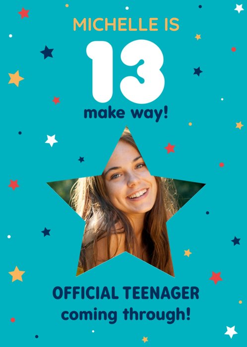 Photo Upload Typographic 13th Birthday Card