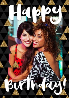 Glittered Pyramids Happy Birthday Photo Card