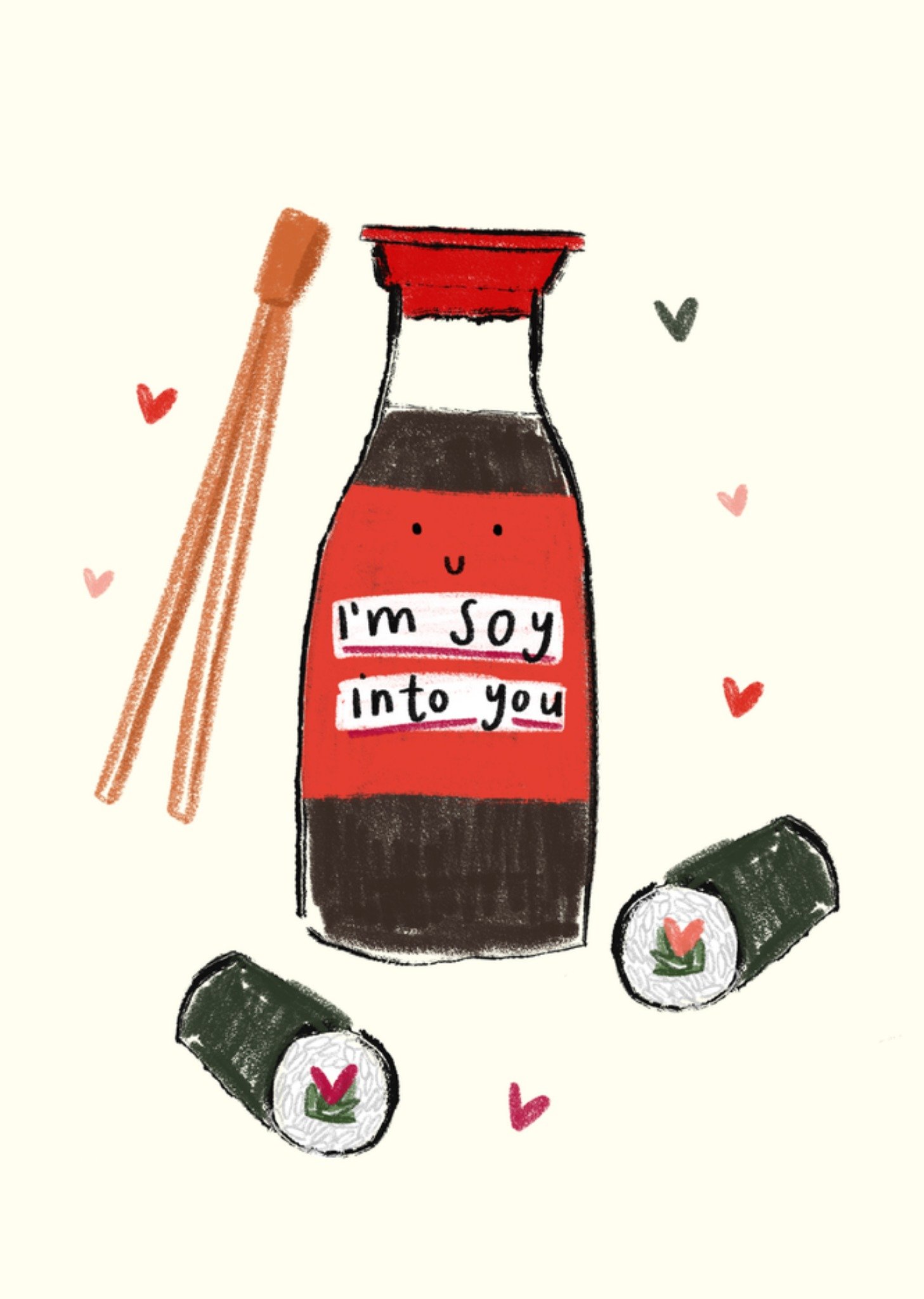 Moonpig Funny Illustrated Soy Sauce Sushi Pun Valentine's Day Card
