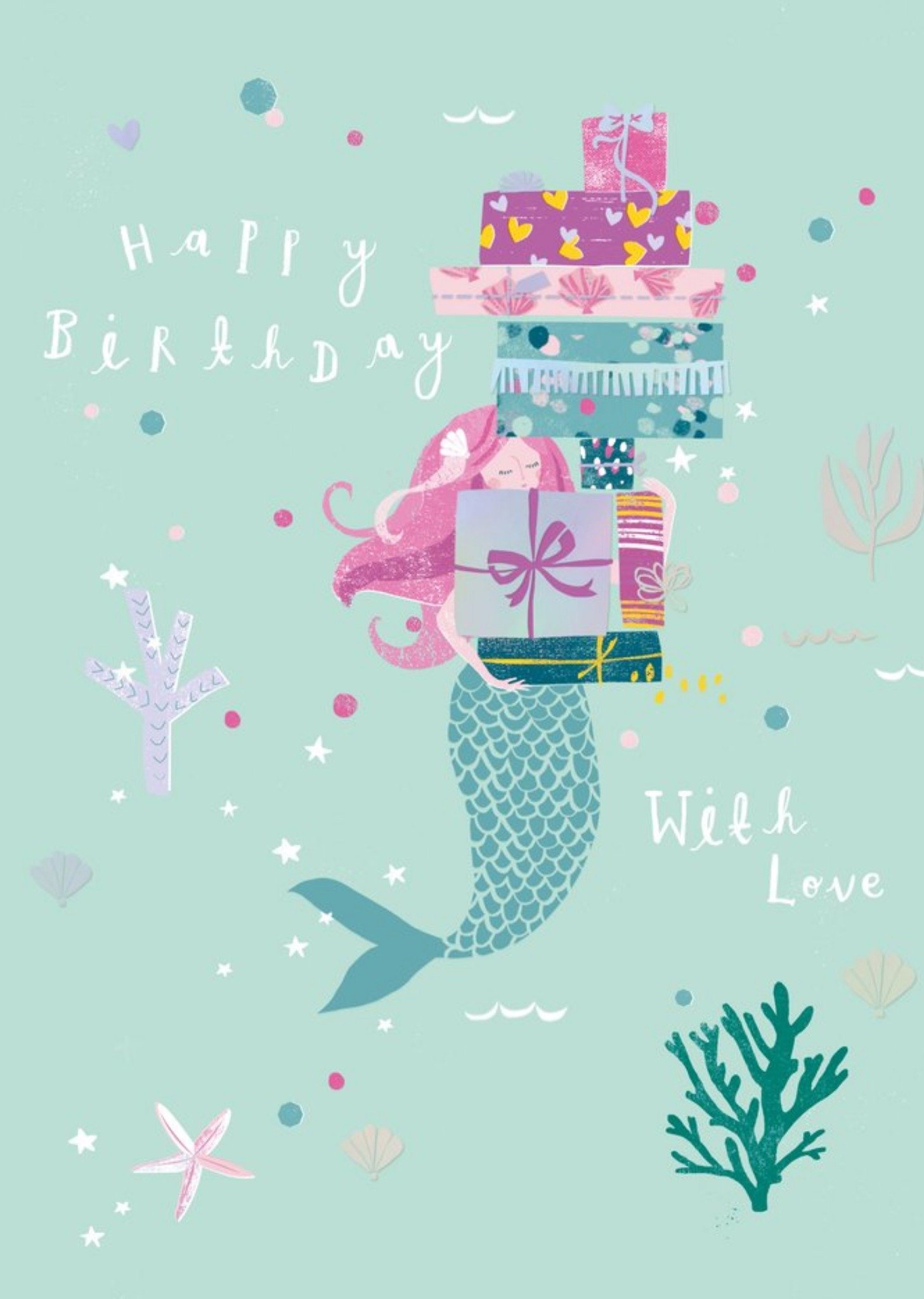 Moonpig Mermaid Presents Happy Birthday With Love Card