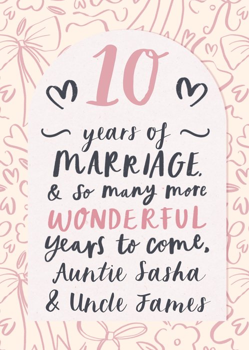 Bow & Floral Pattern 10 Year Anniversary Card