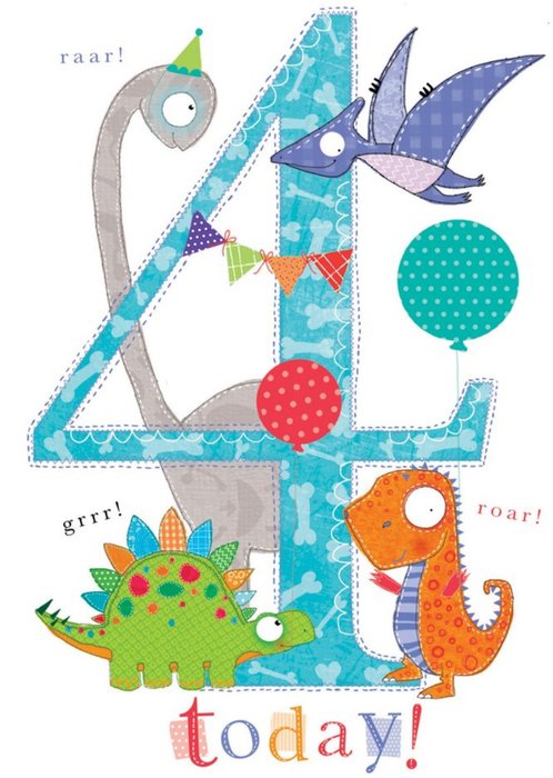 4 Today Cute Dinosaurs Birthday Card