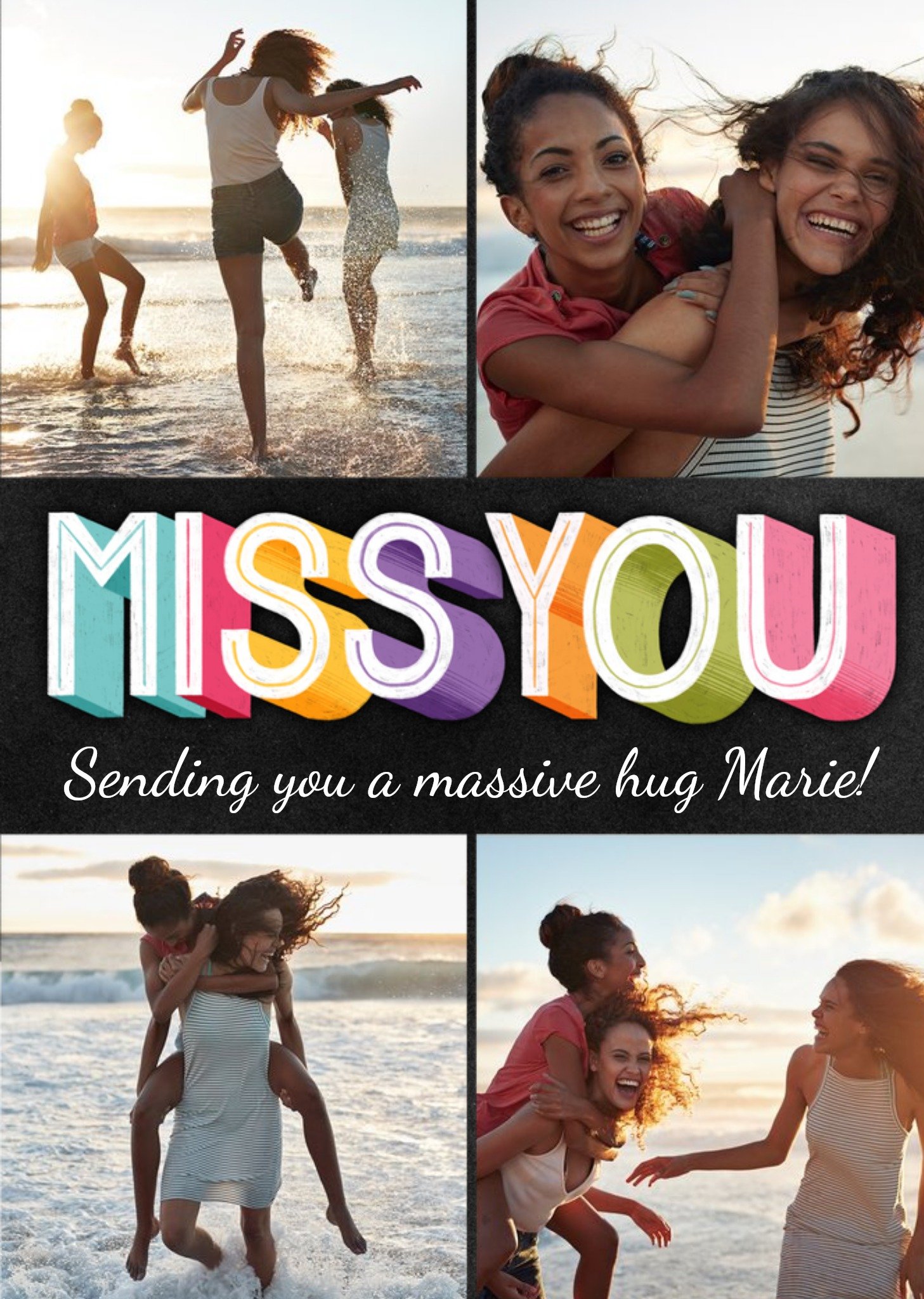 Moonpig Colourful 3D Typography With Four Photo Frames Thinking Of You Photo Upload Card