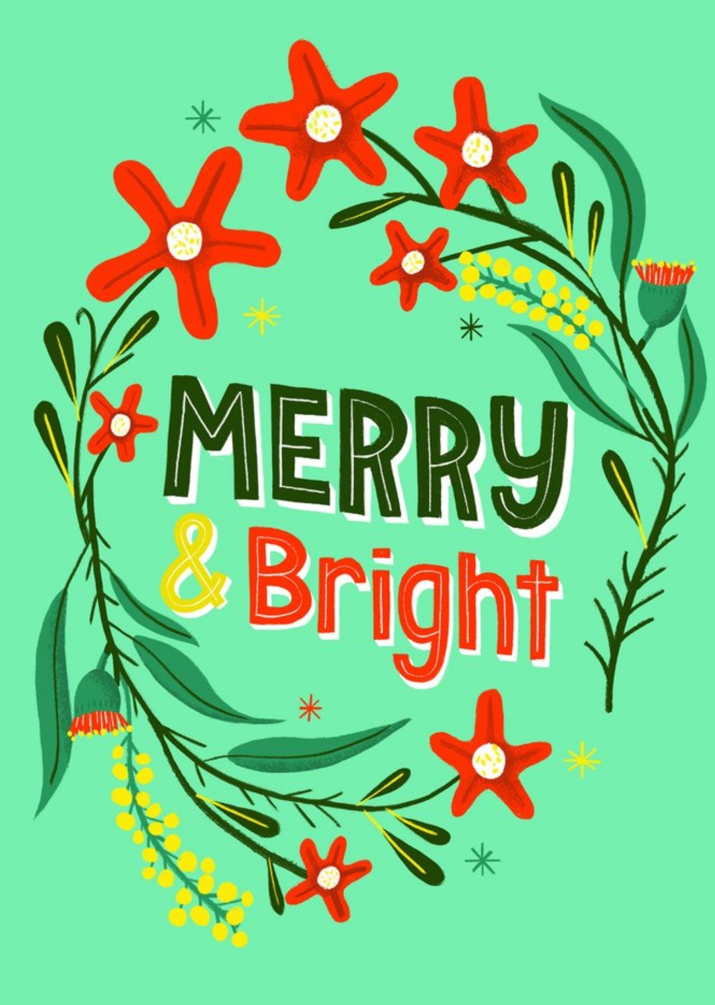 Moonpig Sinead Hanley Illustrated Floral Wreath Typographic Christmas Card