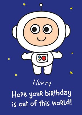 Cartoon Illustration Of A Spaceman Floating Among The Stars Birthday Card