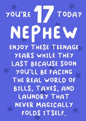 17 Today Nephew Enjoy There Teenage Years While They Last Birthday Card