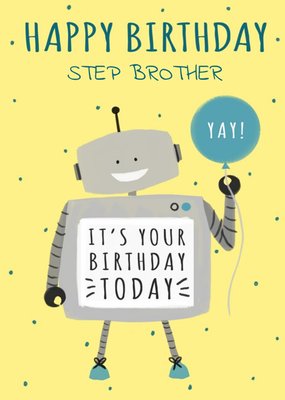 Okey Dokey Cute Illustrated Robot Step Brother Birthday Card 