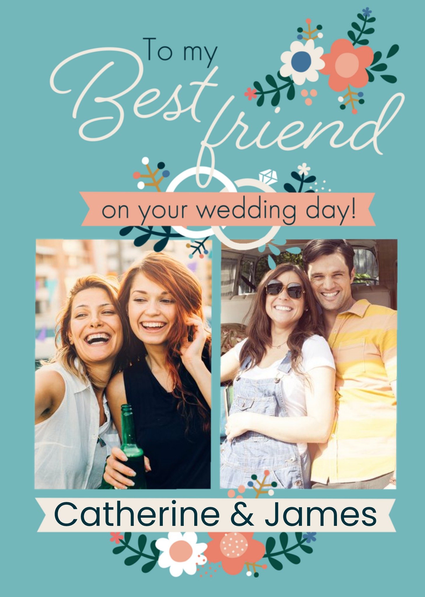 Moonpig Typographic Floral Design To My Best Friend On Your Wedding Day Photo Upload Card