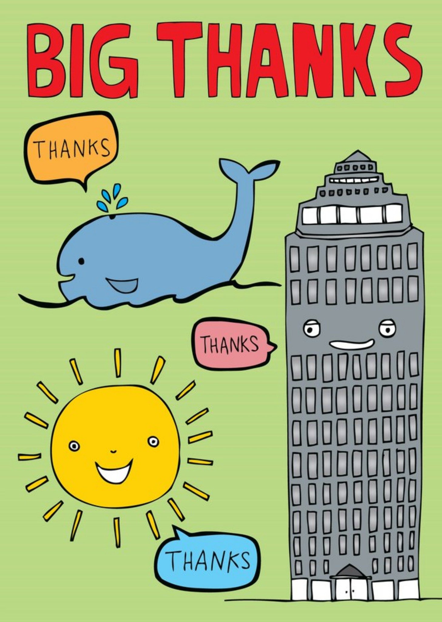 Moonpig Fun Illustration Of A Whale The Sun And A Skyscraper Big Thanks Card