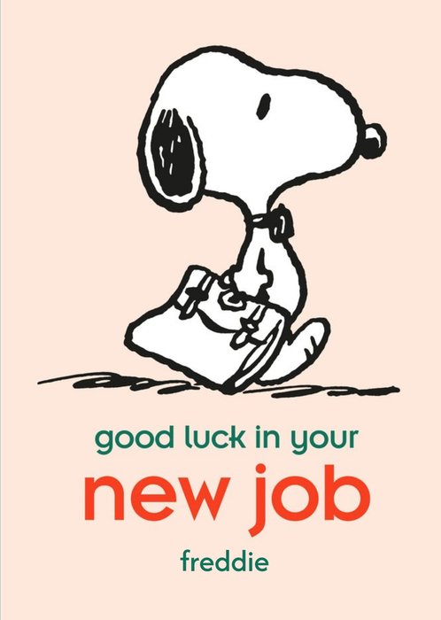 Cute Peanuts Snoopy  Good Luck In Your New Job Personalised Card