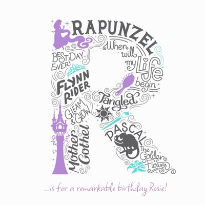 Disney Scribble Rapunzel Personalised Text Card