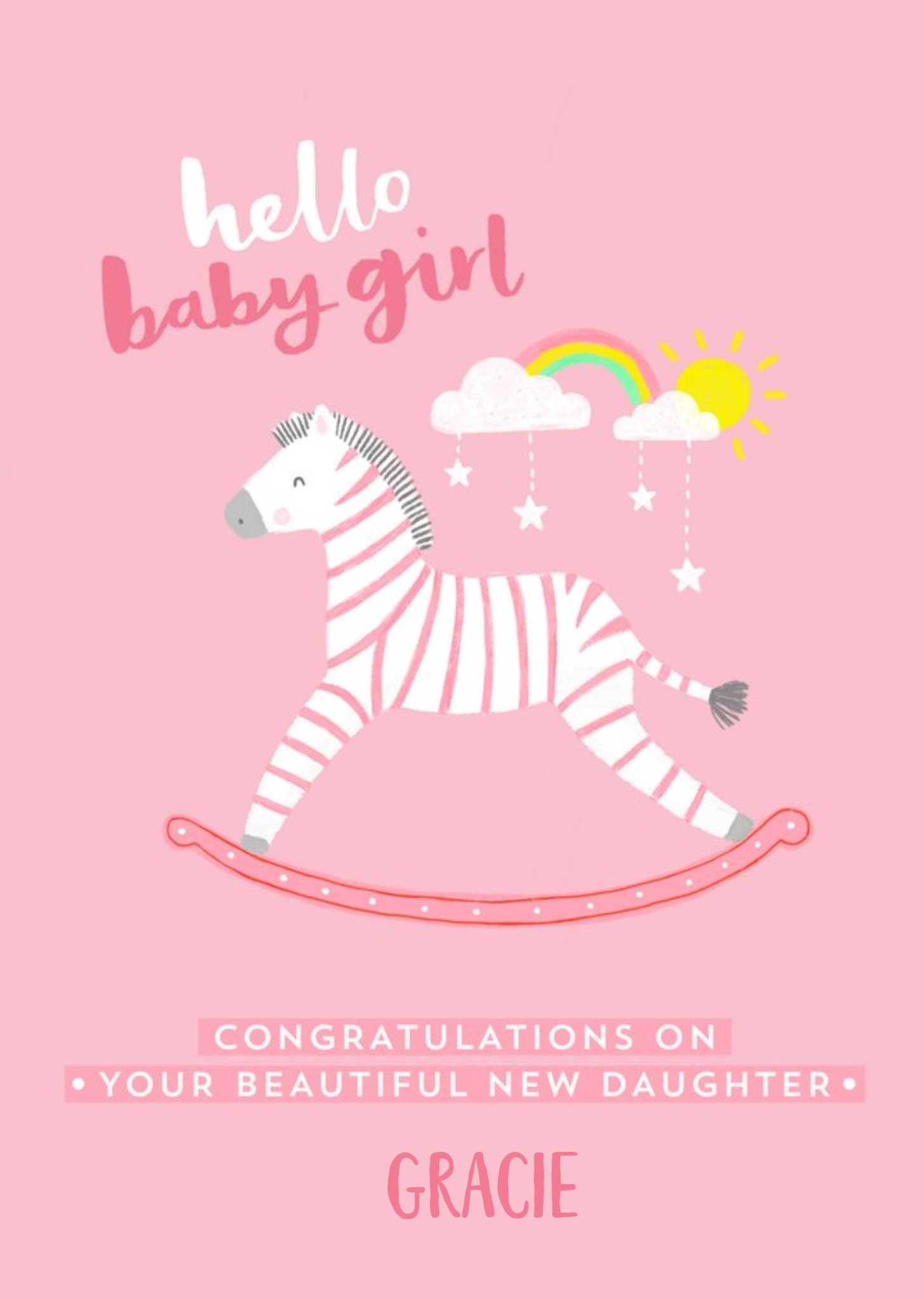 Moonpig Bright Fun Illustration Of A Rocking Horse New Baby Girl Card