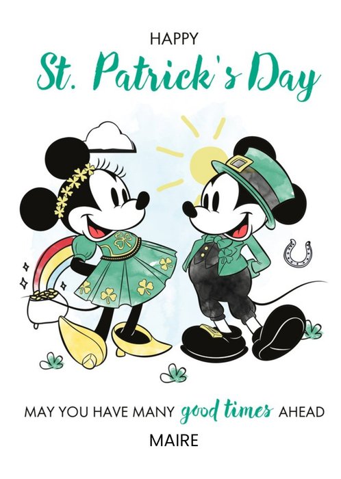 Disney Mickey and Minnie Mouse St Patrick's Day Card