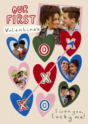 Our First Valentine's Noughts & Crosses Photo Upload Card