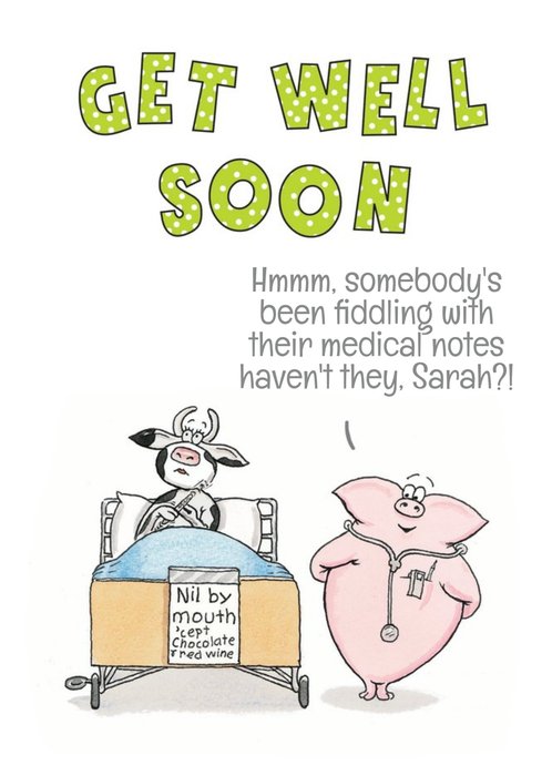 Cow And Pig Cartoon Funny Personalised Get Well Soon Card