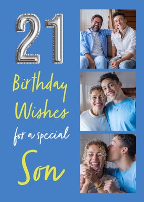 21 Birthday Wishes For A Special Son Balloon Numbers Photo Upload Birthday Card