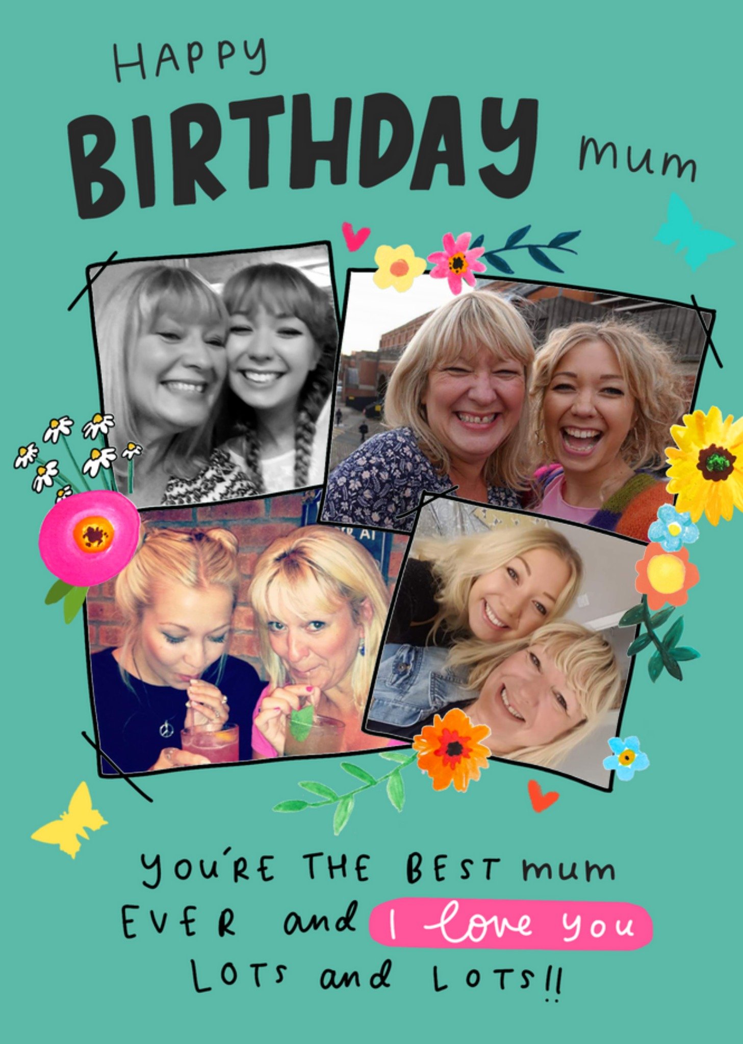 Moonpig Tender-Hearted You're The Best Mum Ever Typographic Illustrated Flowers Happy Birthday Photo