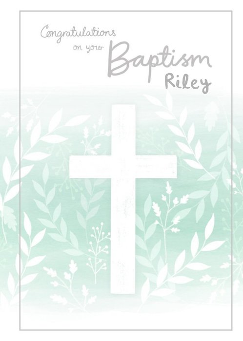 Millicent Venton Green Watercolour Cross Baptism Card