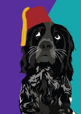 Illustrated Fez Spaniel Card