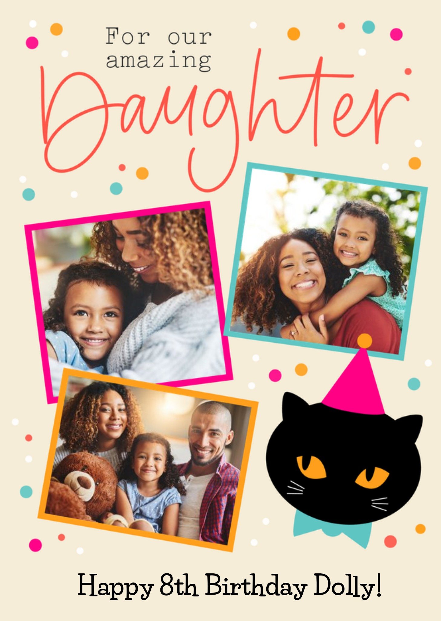 Moonpig Amazing Daughter Cat Illustration Photo Upload Birthday Card