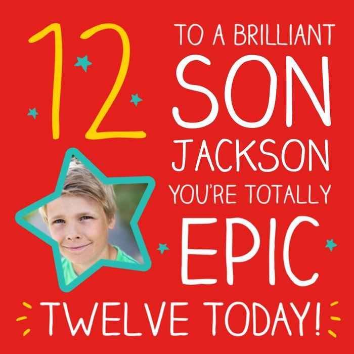 Happy Jackson Brilliant Son12th Birthday Photo Upload Card