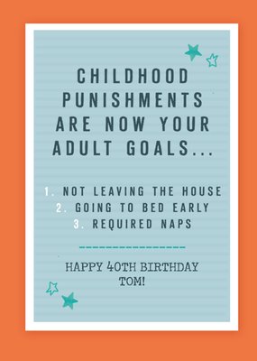 Funny Typographic Childhood Punishments Are Now Adult Goals Birthday Card