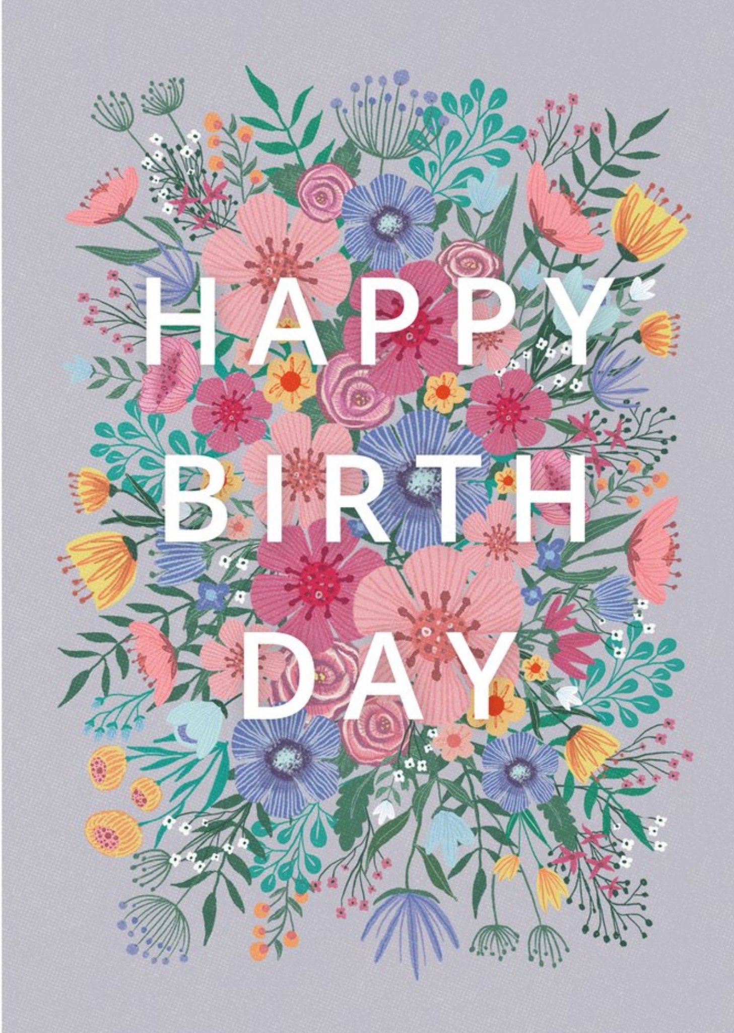 Moonpig Happy Birth Day Grey Floral Card