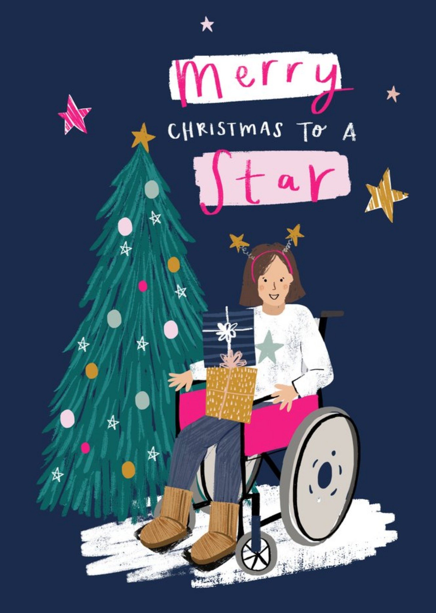 Moonpig Disabled Person Inclusive Merry Christmas To A Star Blue Christmas Card