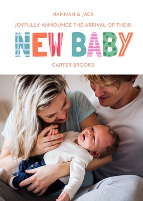 Colourful Typographic New Baby Photo Upload Card