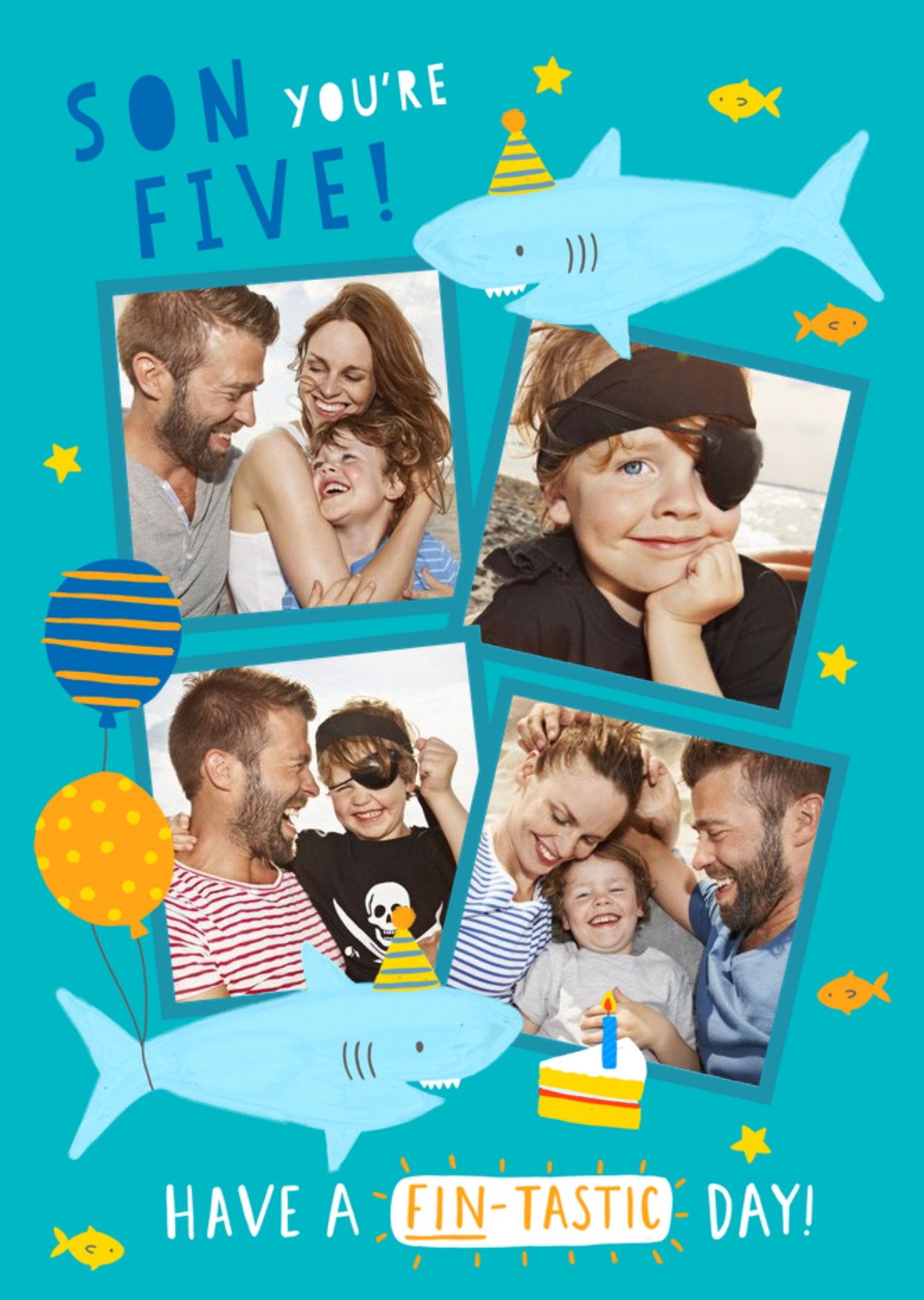 Moonpig Son You're Five Photo Upload Fintastic Birthday Card