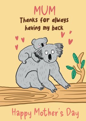 Illustrated Thanks For Always Having My Back Koala Mother's Day Card