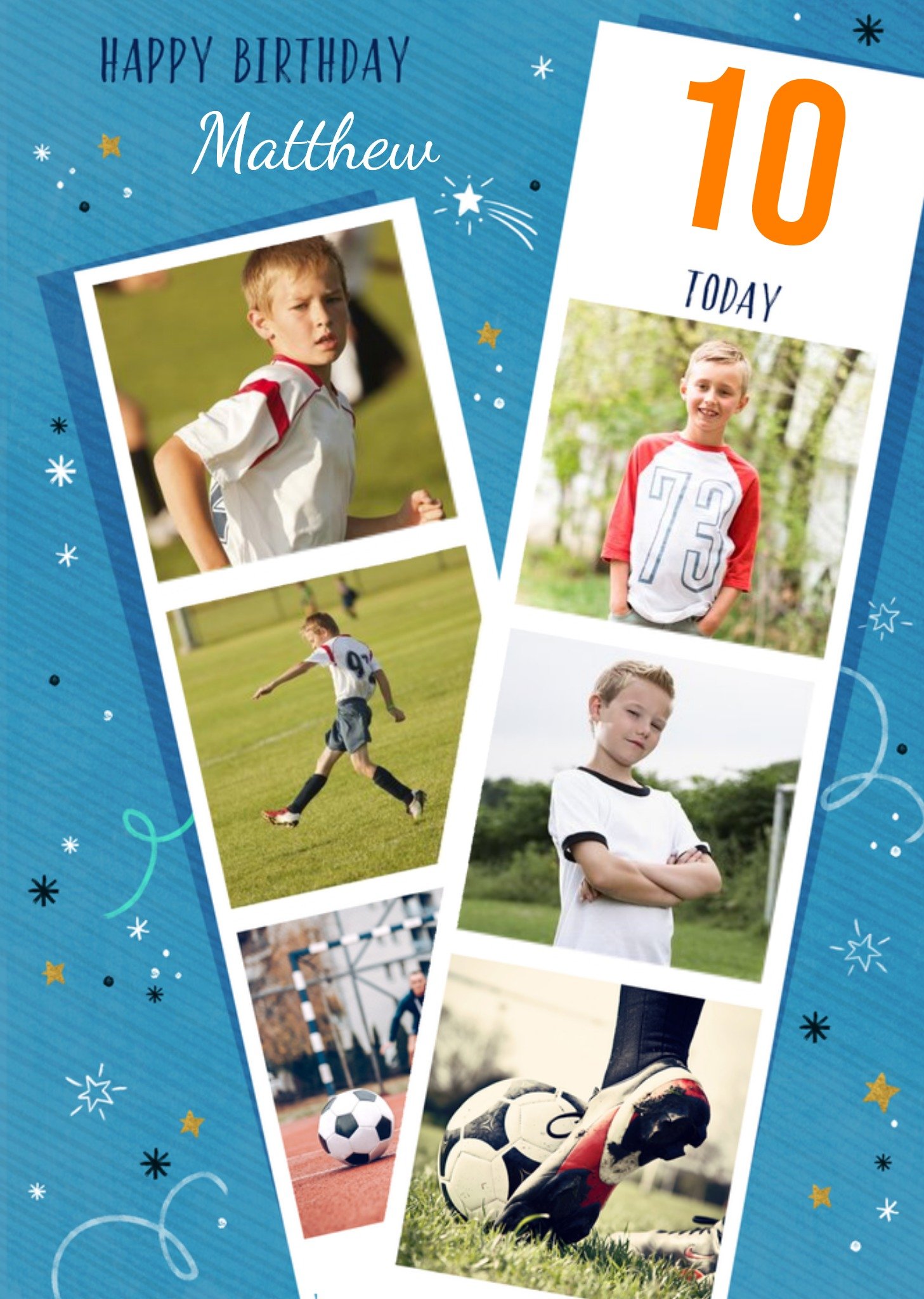 Moonpig Colette Barker Blue Illustrated Doodle Customisable Photo Strip Birthday Card