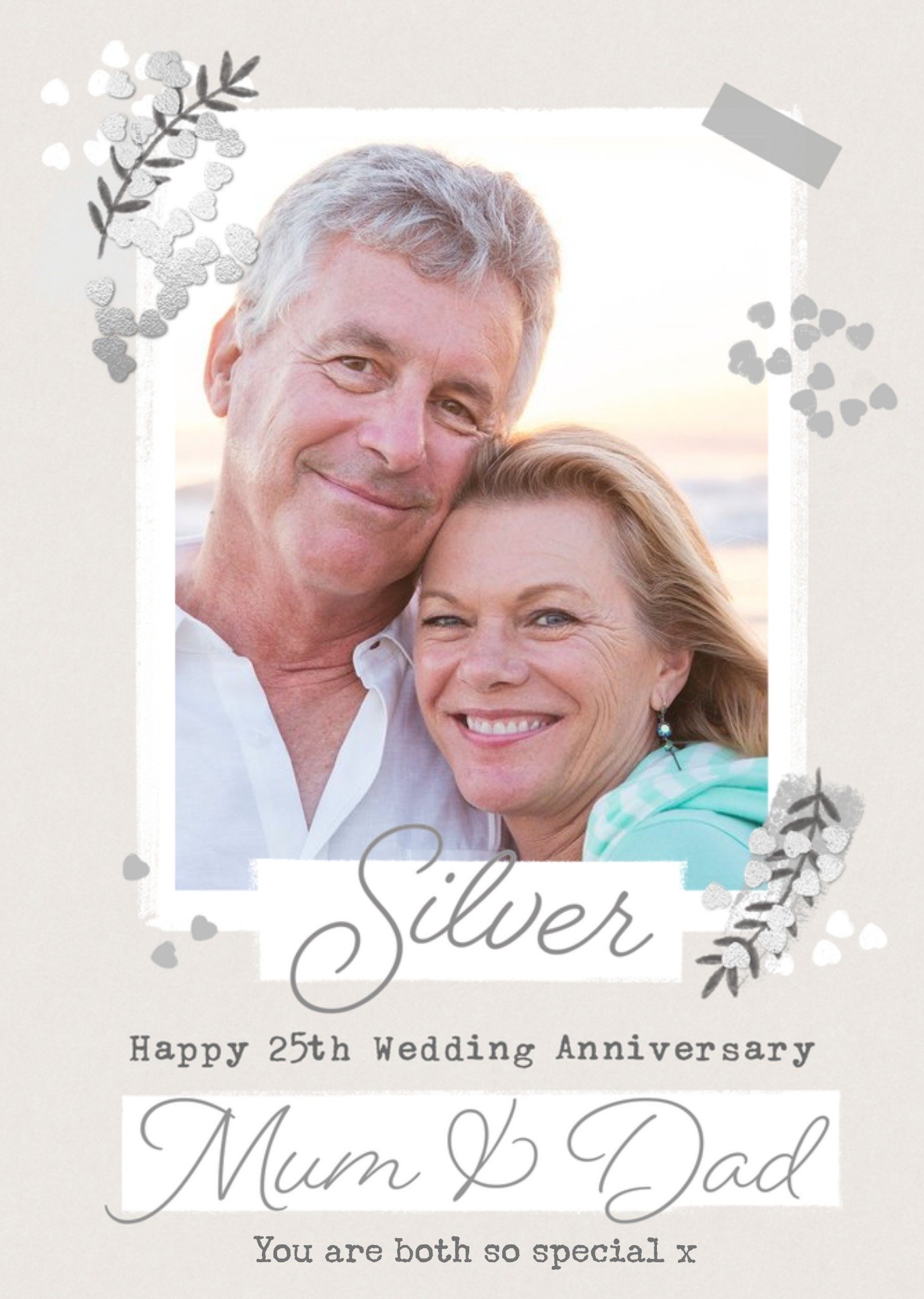 Moonpig Silver 25th Anniversary Photo Upload Card For Mum & Dad
