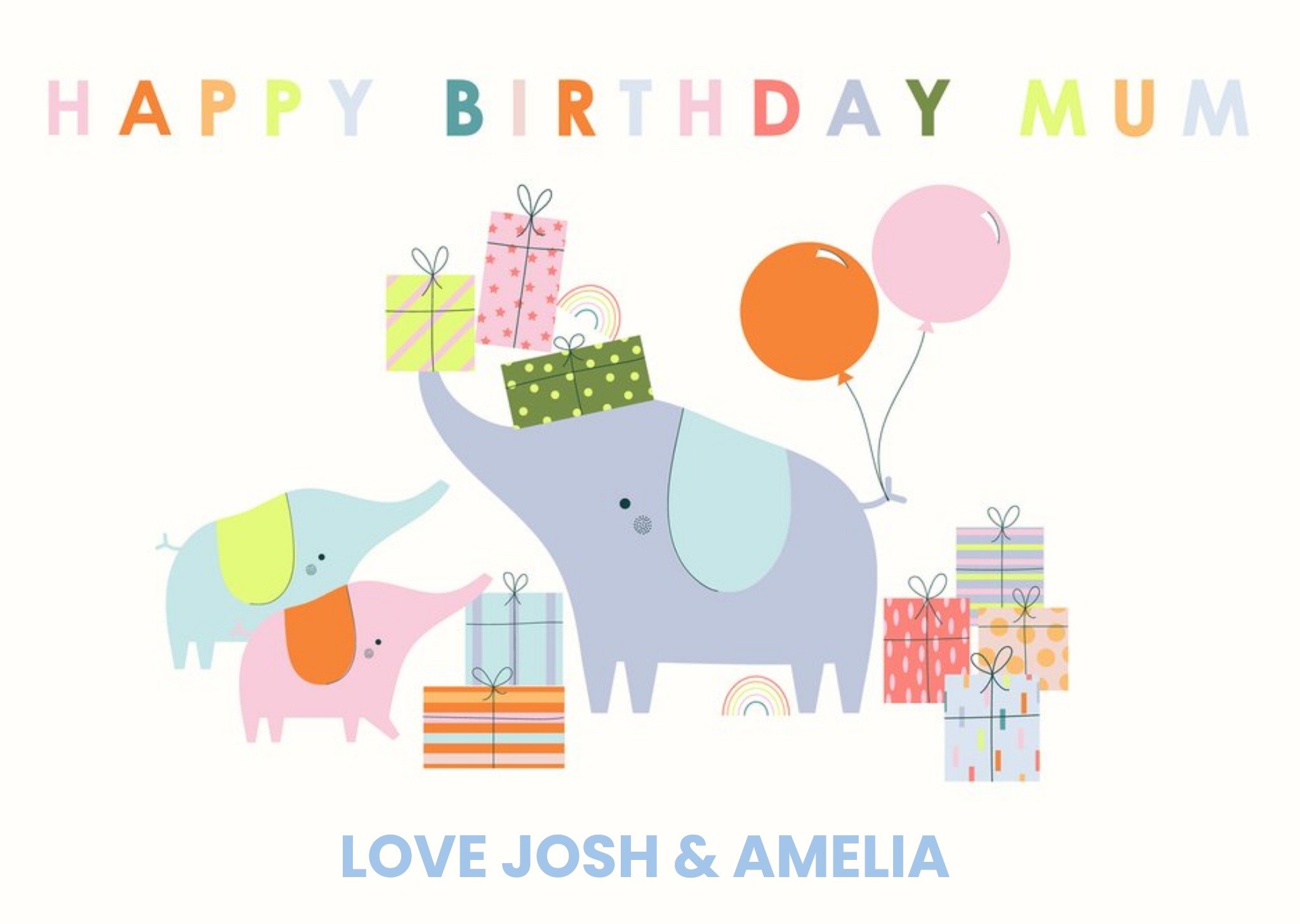 Moonpig Lr Studio Cute Illustrated Elephants Trendy Adult Birthday Card