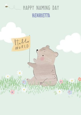 Cute Hello Wolrd With Lots Of Love Christening Day Card