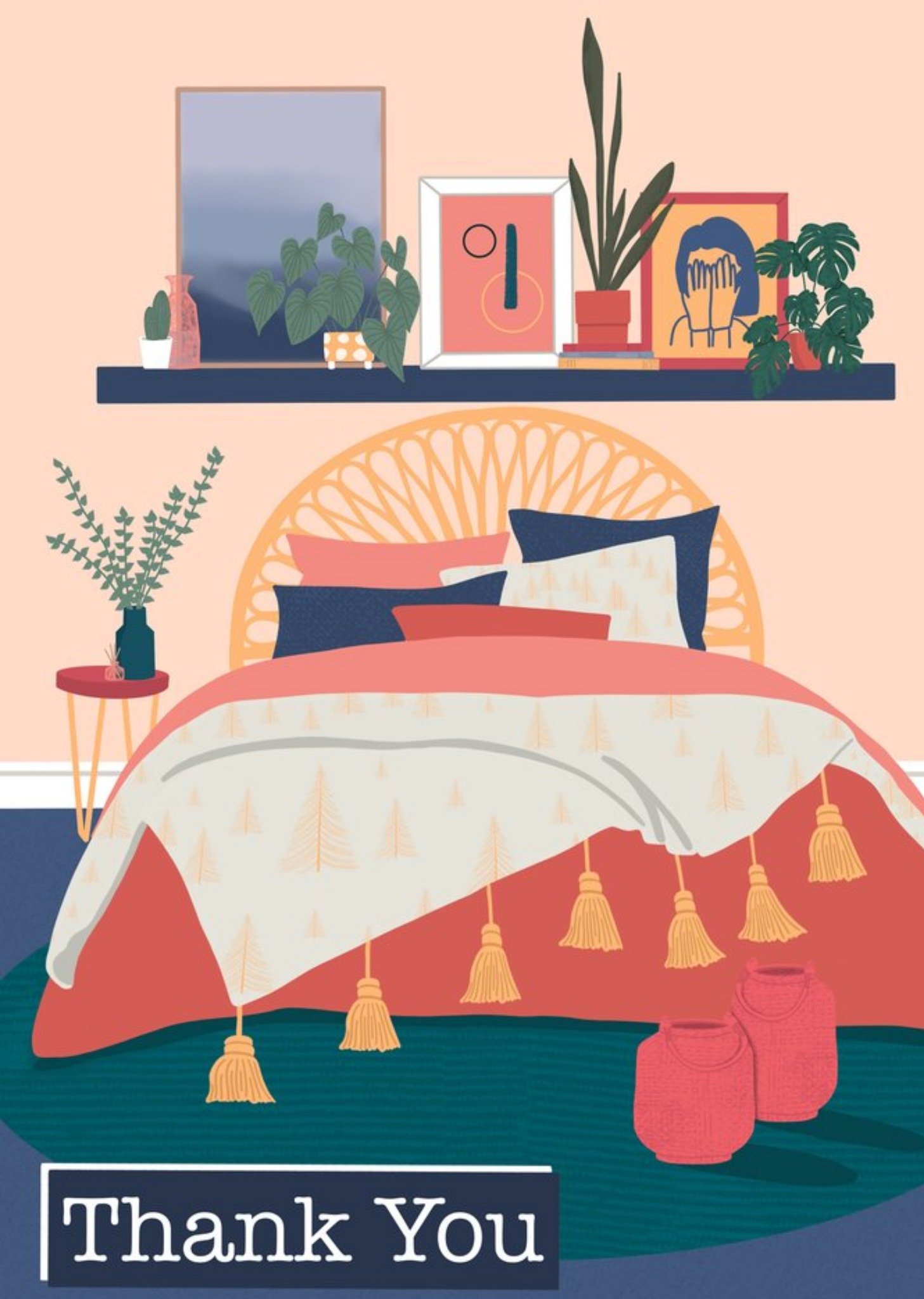Moonpig Bedroom Illustration Thank You Card