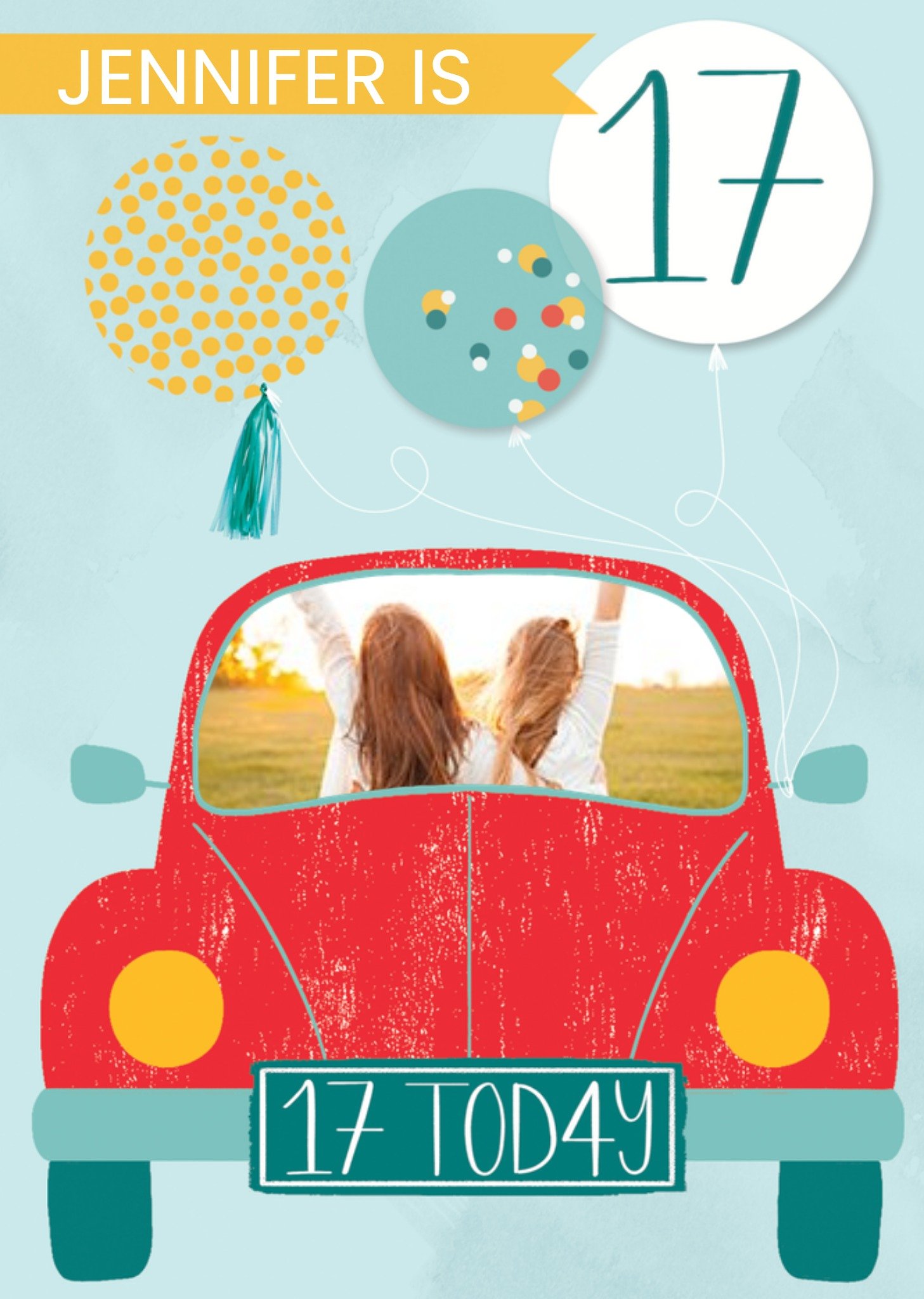 Friends Clintons Illustration Car Photo Upload Seventeen Birthday Card