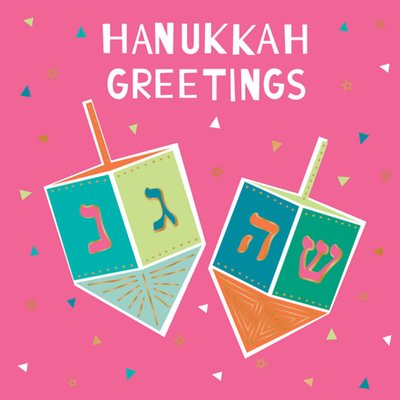 Hanukkah Greetings Illustrated Dreidel Card
