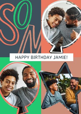 Son Bold Typography Photo Upload Birthday Card
