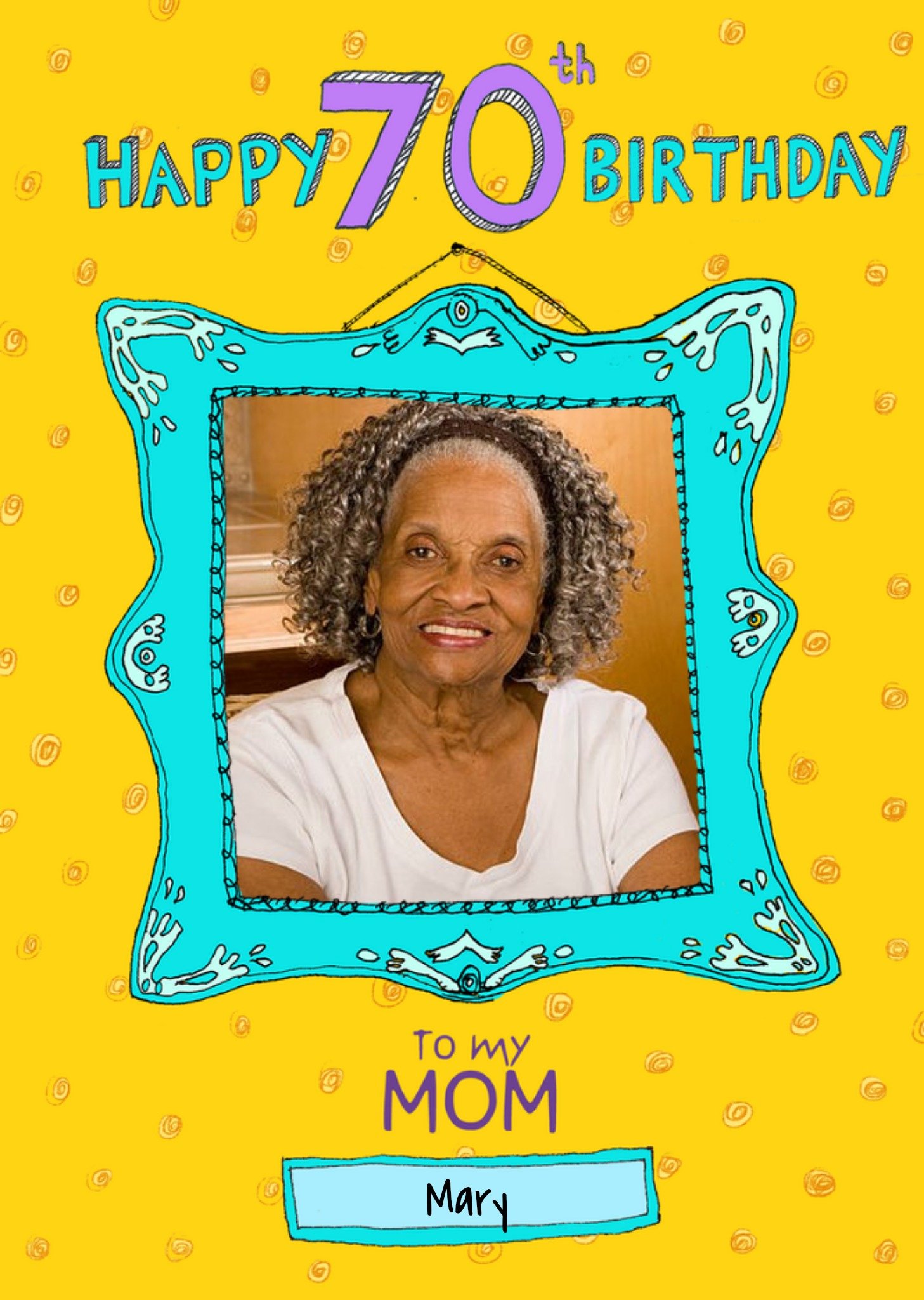 Moonpig Photo Upload Illustrated Funky Frame Mom 70th Birthday Card