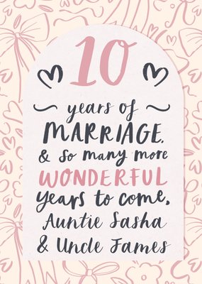 Bow & Floral Pattern 10 Year Anniversary Card 